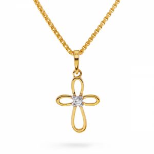 Gull kors m/ diamant 0,02ct