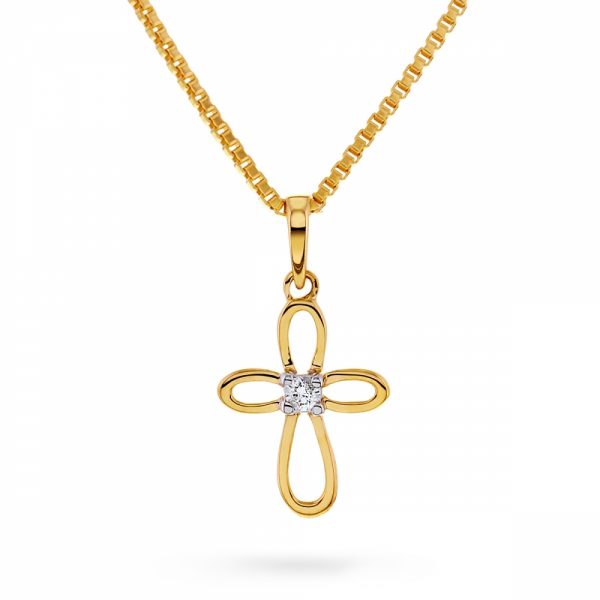 Gull kors m/ diamant 0,02ct