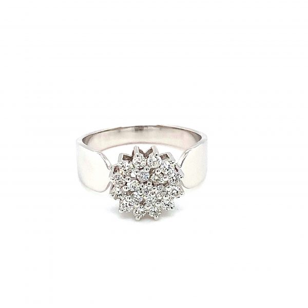 Hvitt gull rosett ring m/ diamanter-Snowflake