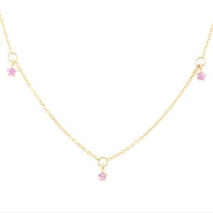 Shine kjede gult gull m/ 3 rosa safirer