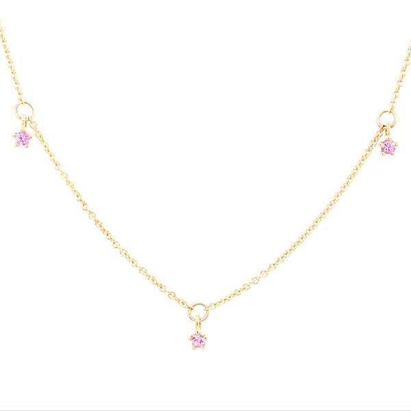 Shine kjede gult gull m/ 3 rosa safirer