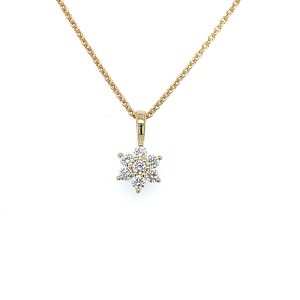 Gult gull stjerne rosett anheng m/diamanter0,24Ct