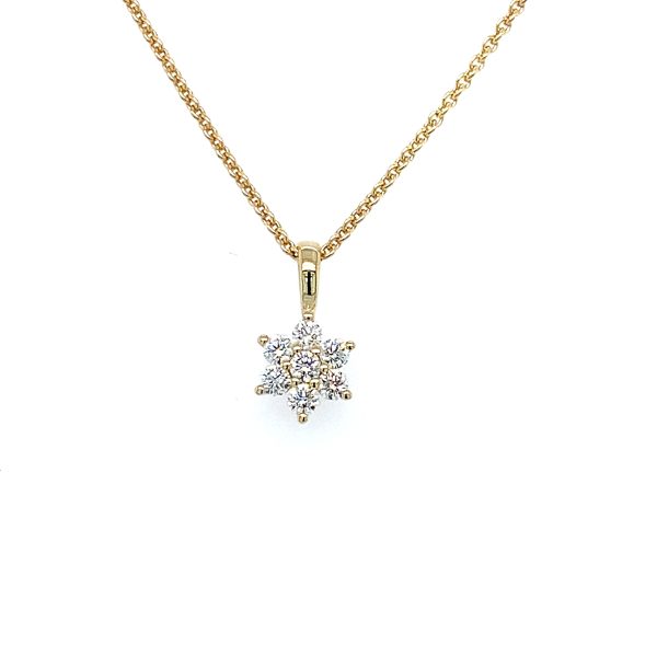 Gult gull stjerne rosett anheng m/diamanter0,24Ct