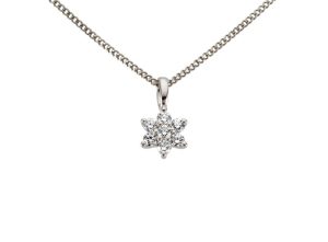 Hvittgull Stjerne Rosett Anheng M/Diamanter0,14Ct