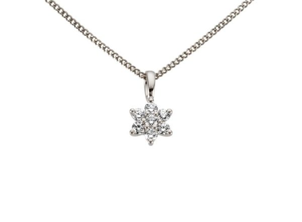 Hvittgull Stjerne Rosett Anheng M/Diamanter0,14Ct
