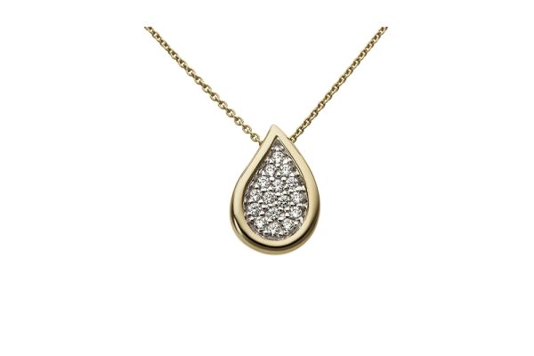 Gult gull dråpe pave´anheng m/ diamanter 0,09ct