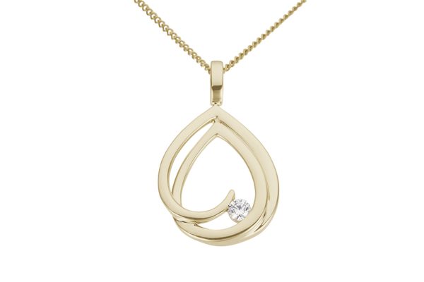 Gult gull stor dråpe anheng m/ diamant