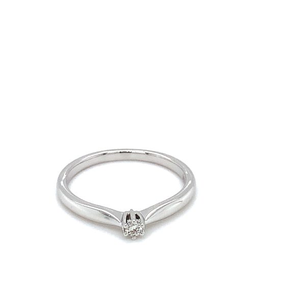Hvitt gull enstens ring m/ diamant 0,05ct TW SI