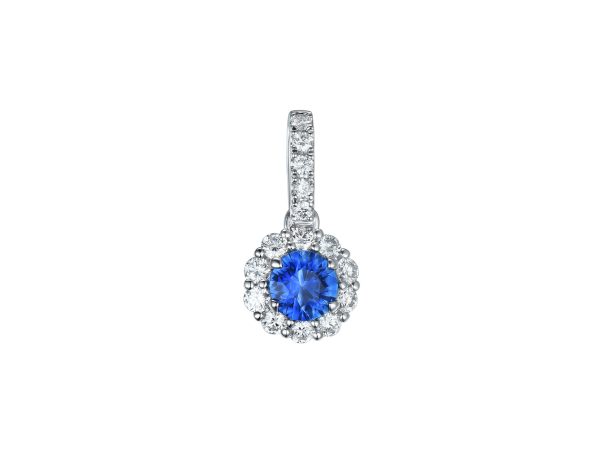 Hvittgull rosett anheng m/ safir og diamanter rund - Bilde 2