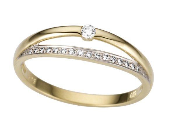 Gult gull ring m/ diamanter 0,12ct