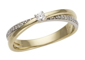 Gult og hvitt gull ring m/ diamanter 0,13ct