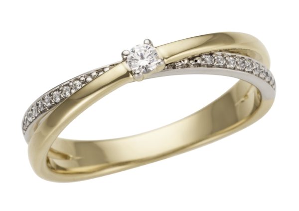 Gult og hvitt gull ring m/ diamanter 0,13ct