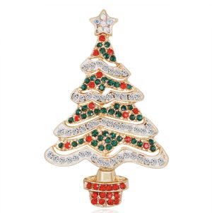 Christmas crystal tree brooch