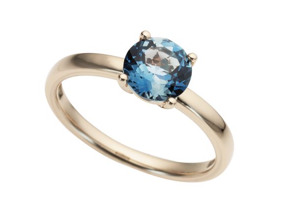 Gult gull ring m/ "London Blue" topaz
