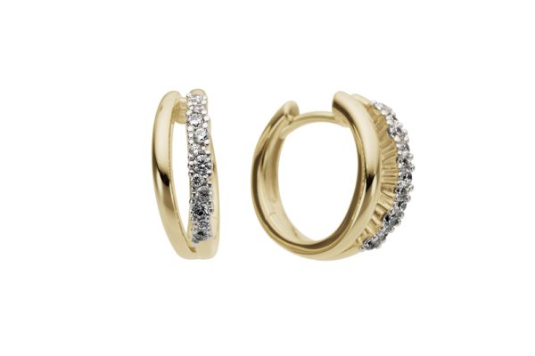 Gult gull øreringer  m/ 1 rad diamanter 0,21ct