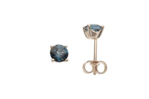 Gult gull ørepynt  m/ "London Blue" topaz