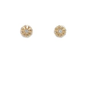 Gult gull "blomst" ørepynt m/ diamanter 0,10ct