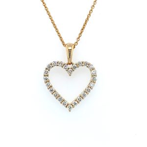 Gult Gull hjerte anheng m/ Diamanter totalt 0,49Ct