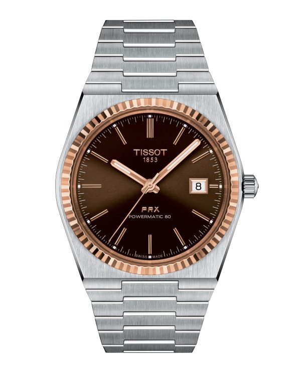 TISSOT PRX 40mm Stål-Gull Powermatic 80 Brun
