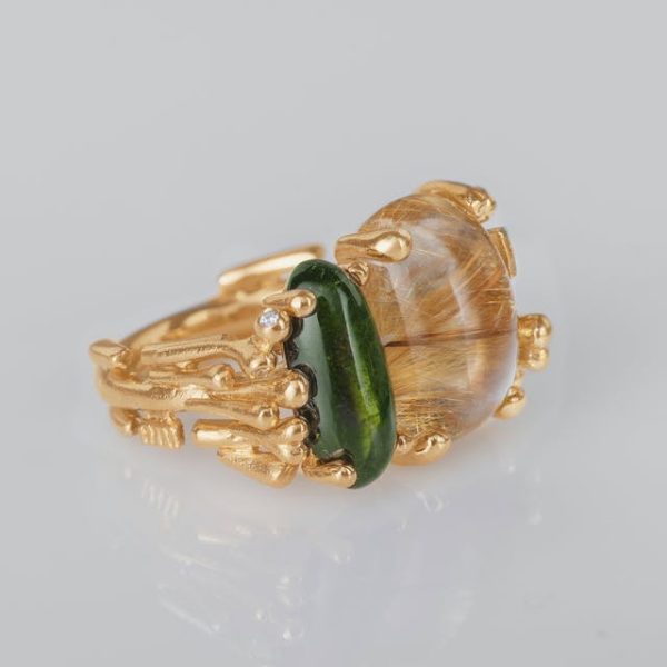 BoHo ring dobbel med Rutilquartz og grønn Turmalin - Bilde 2
