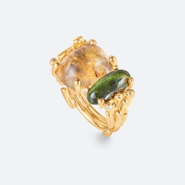 BoHo ring dobbel med Rutilquartz og grønn Turmalin - Bilde 3