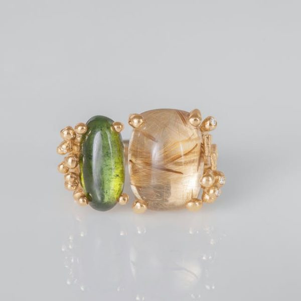 BoHo ring dobbel med Rutilquartz og grønn Turmalin - Bilde 5