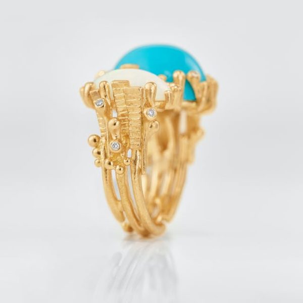 Stor BoHo ring dobbel med Turkis og Opal - Bilde 3