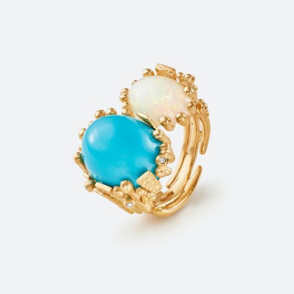 Stor BoHo ring dobbel med Turkis og Opal - Bilde 4