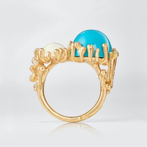 Stor BoHo ring dobbel med Turkis og Opal - Bilde 6
