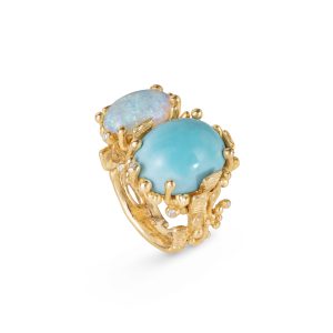 Stor BoHo ring dobbel med Turkis og Opal