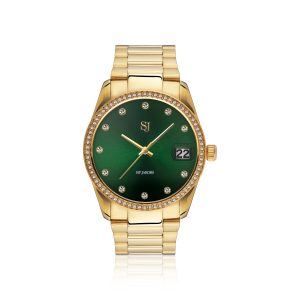 Aurora Double - grønn urskive m/ cubic zirkonia