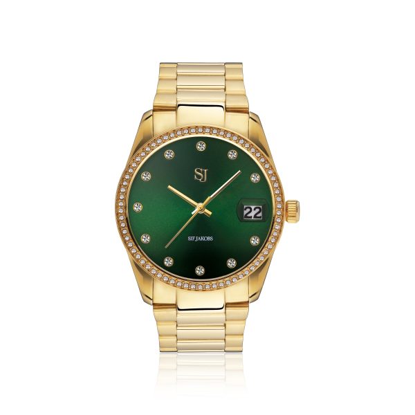 Aurora Double - grønn urskive m/ cubic zirkonia