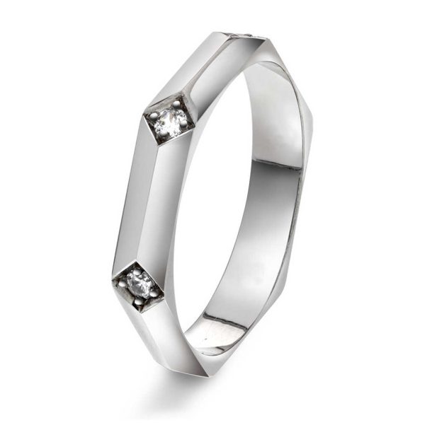 "Fasett" Hvitt gull ring m/ diamanter 0,06ct