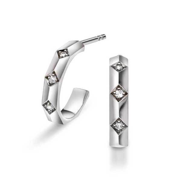 "Fasett" Hvitt gull øreringer m/ diamanter 0,06ct