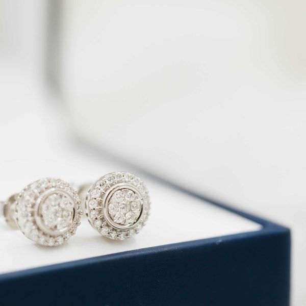 Hvitt gull rosett ørepynt m/  diamanter 0,50ct - Bilde 3
