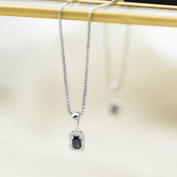 Hvitt gull rosett anheng m/ safir og diamanter - Bilde 2