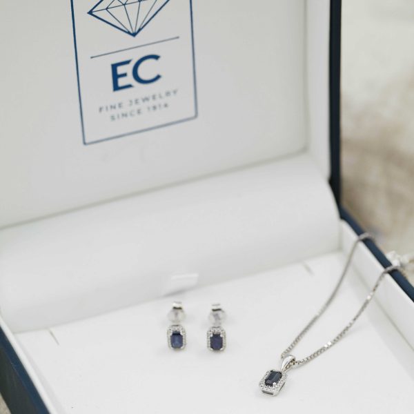 Hvitt gull rosett anheng m/ safir og diamanter - Bilde 4