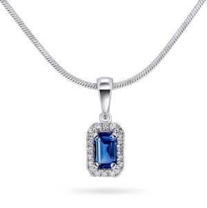 Hvitt gull rosett anheng m/ safir og diamanter