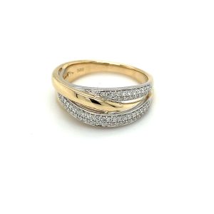 Gult og hvitt gull ring bred m/ diamanter 0,28ct