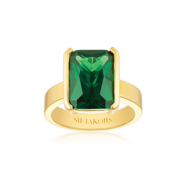 Roccanova Grande forgylt ring  m/ grønn cubic zirkonia