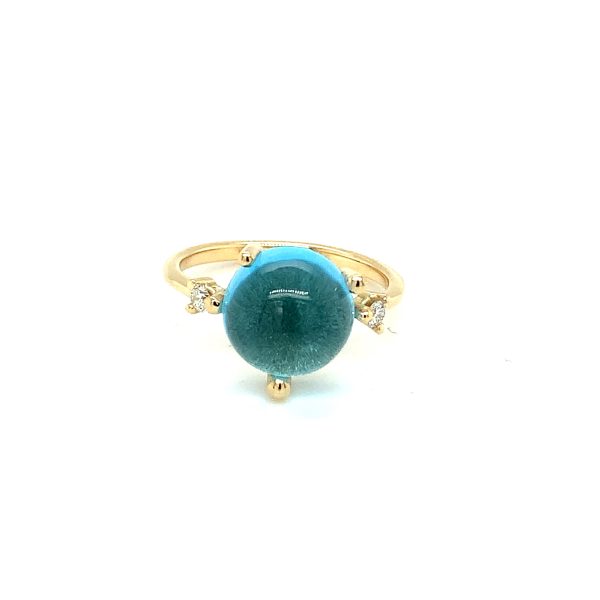 Stellini Big ring gult gull m/ Swiss Blue Topaz og diamanter - Bilde 2