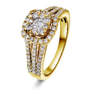 Gult gull ring m/ diamanter 0,90ctWSi