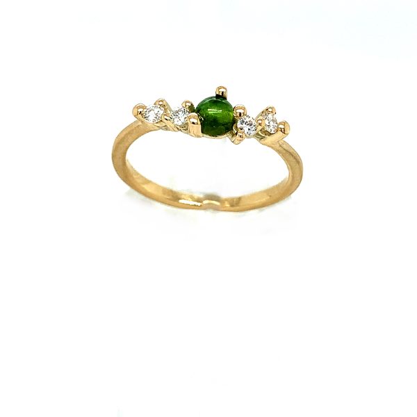 Stellini Small ring gult gull m/ grønn Turmalin og diamanter