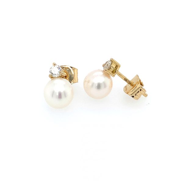 Gult gull perleørepynt m/ diamanter 0,20ct - Bilde 2
