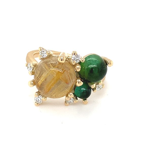Stellini ring tripple m/ Rutil quartz, grønn turmalin og diamanter - Bilde 2