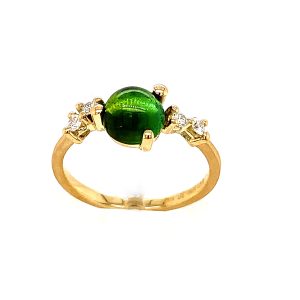 Stellini ring gult gull m/ grønn Tourmalin og diamanter