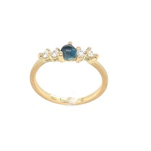 Stellini Small ring gult gull m/ London Blue Topaz og diamanter