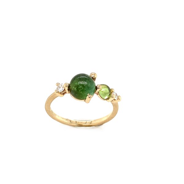 Stellini  ring gult gull m/ grønn Turmalin, peridot og diamanter