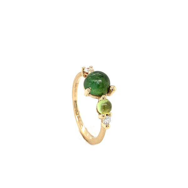 Stellini  ring gult gull m/ grønn Turmalin, peridot og diamanter - Bilde 3