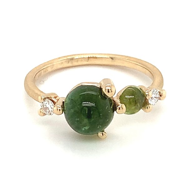 Stellini  ring gult gull m/ grønn Turmalin, peridot og diamanter - Bilde 2